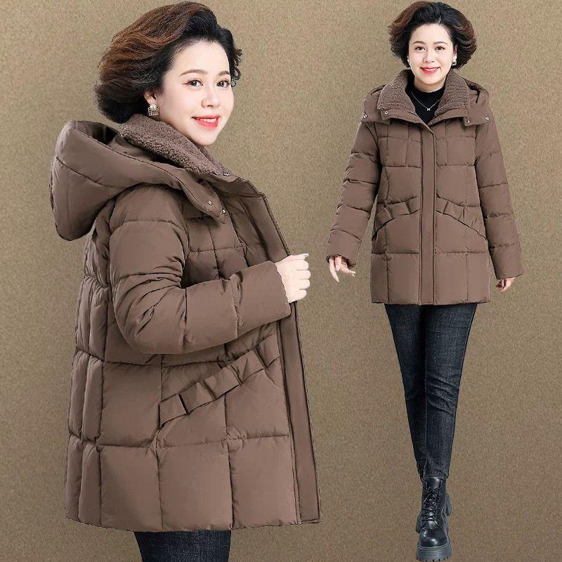 Утепленная зимняя куртка с хлопковой подкладкой для женщин среднего возраста, длинное пуховое пальто для дополнительного тепла