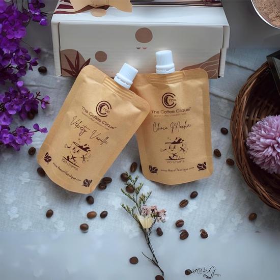 The Coffee Clique | Шоко Мокко + Бархатная Ваниль | Взбитая Кофейная Паста | Кофе как в кафе Капучино Дома | Комбо из 2 | 210 Граммов | Ароматизированный Кофе