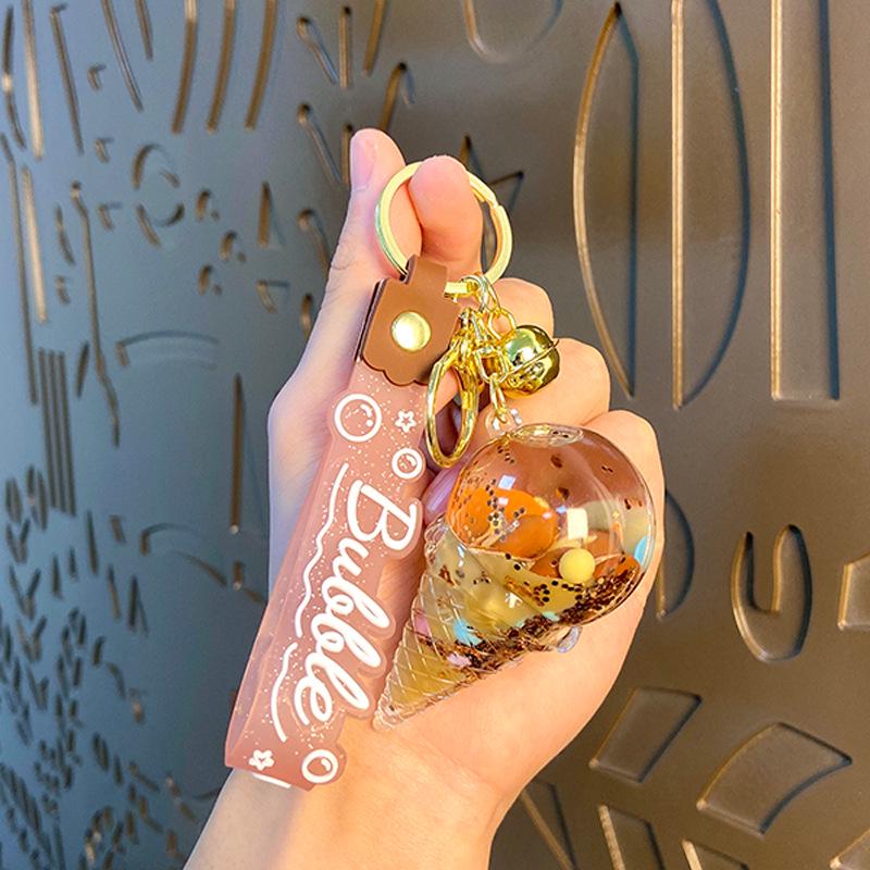 Oil-Infused Ice Cream Quicksand Acrylic Keychain Pendant - Perfect Small Gift for Bag or Car.