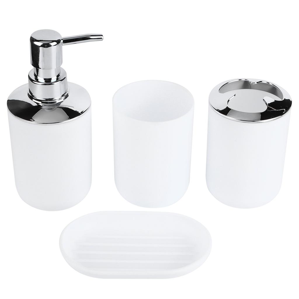 4Pcs Set Bathroom Kit Accessory Plastic Lotion Bottle Storage Cup Rinse Cup Soap Dish