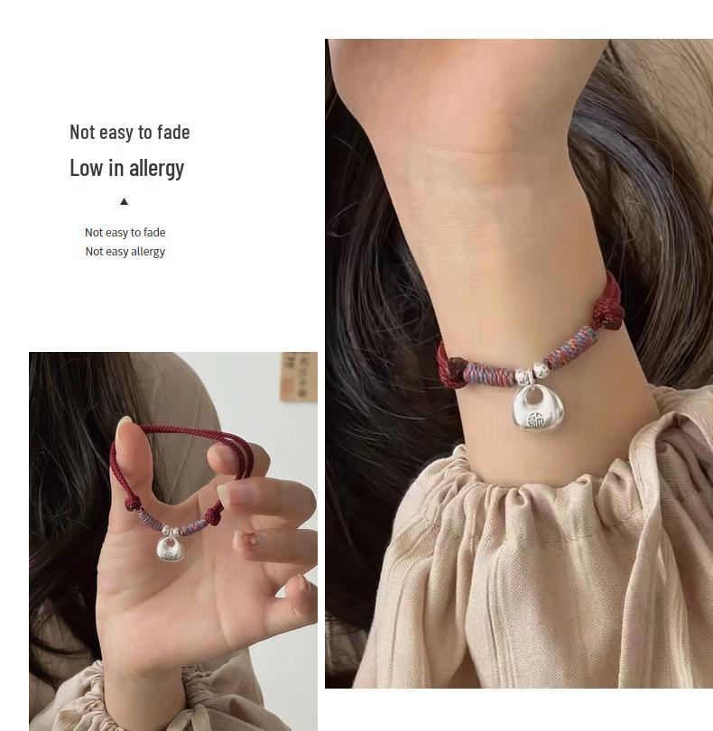 Браслет из красной веревочки на удачу 2025 для женщин и лучших подруг - Шарм в виде слитка из чистого серебра