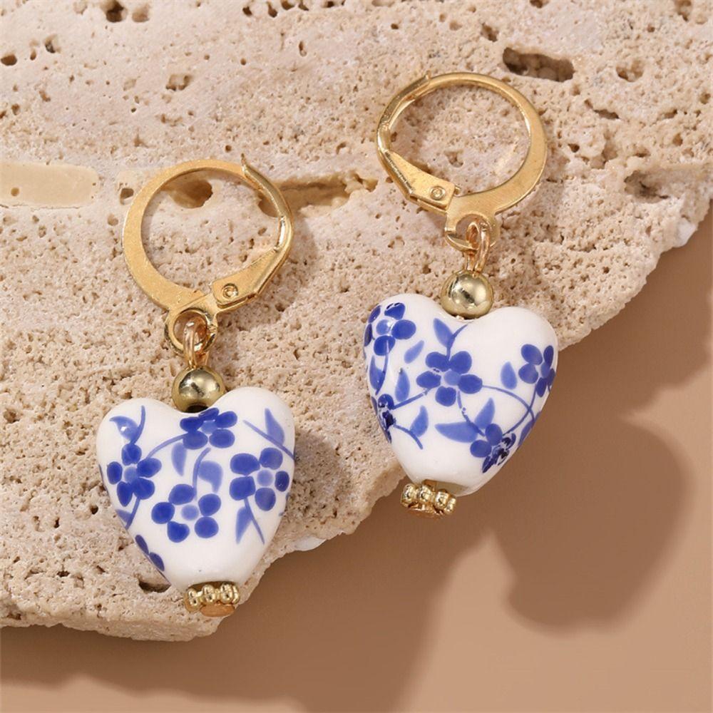 Ceramics Blue and White Porcelain Earrings Bohemia Earrings Flower Beaded Earring  Birthday Gift