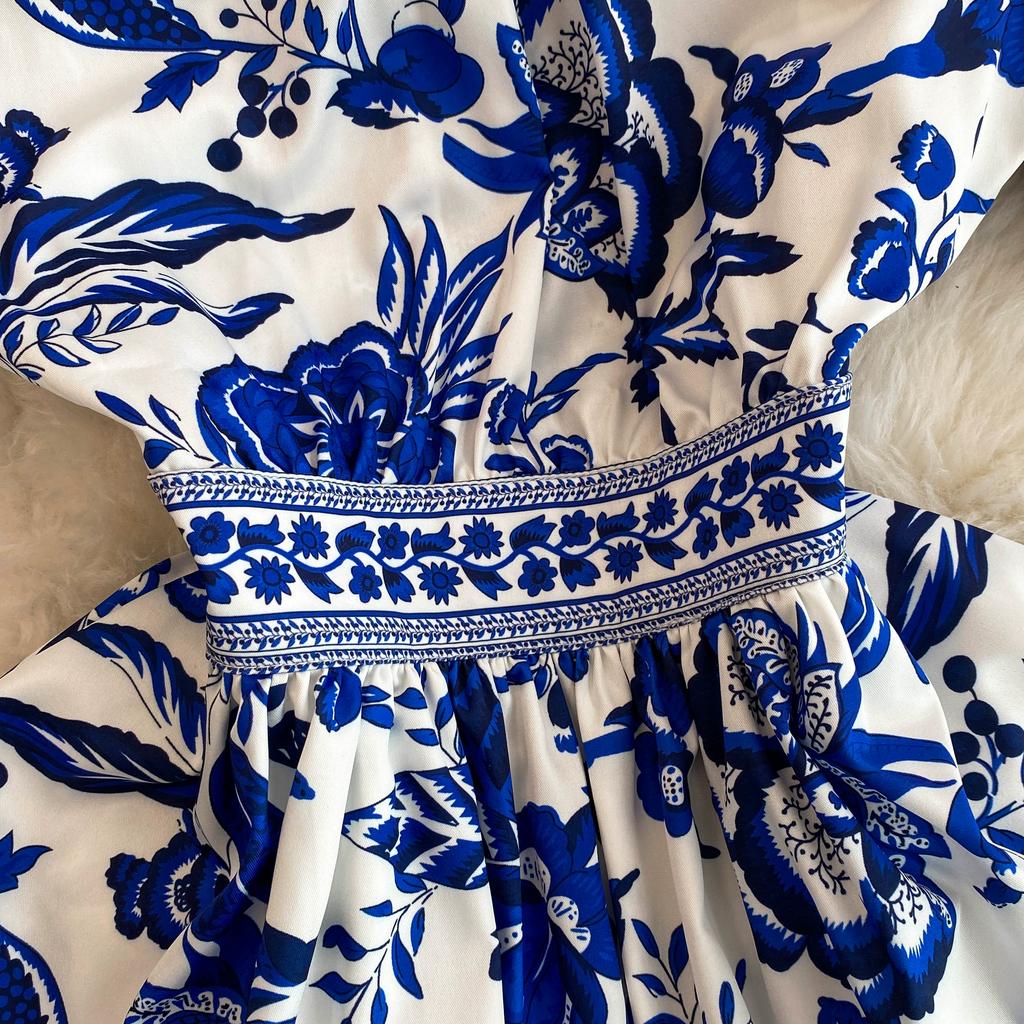 Летнее женское дизайнерское винтажное платье с принтом, элегантное однобортное вечернее платье с v-образным вырезом