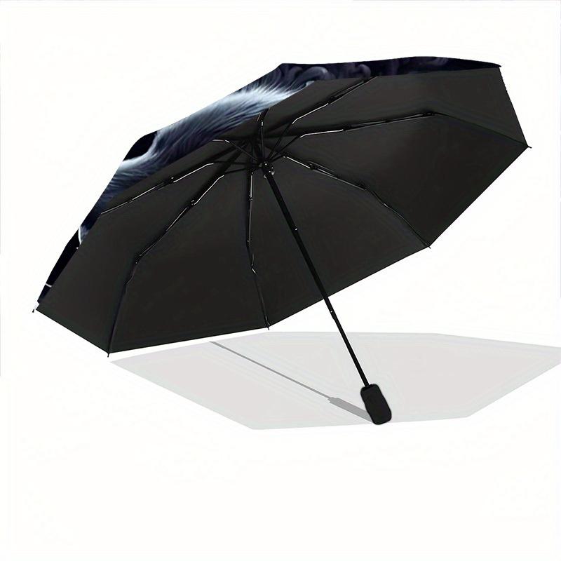 1pc Wolf YinYang Automatic Open/close, Heavy-Duty Iron Frame & 8-Rib structure, Compact Folding Umbrella for Women/Men, All-Season Travel, 110