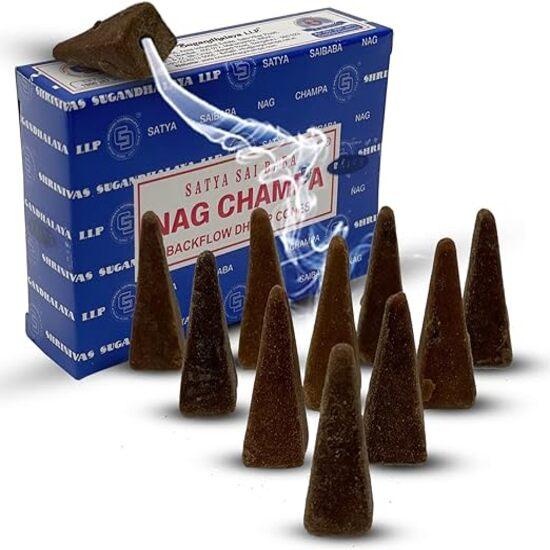 Satya Nag Champa Backflow Incense Cones for Waterfall Aromatic Smoke Fountain Haze Falls and Mat Bundle - Pack of 6