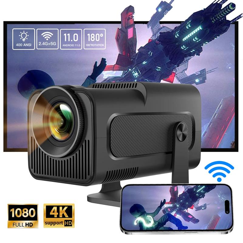 Портативный проектор HY320 Android 11 4K Native 1080P Dual WiFi6 390ANSI BT5.0 Проектор для домашнего кинотеатра Поворотный проектор на 180°
