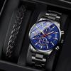 DEYROS Men's Fashion Calendar Watch Men's Steel Band Fake Three Eyes Quartz Watch&Bracelet, The Best Choice for Men's Gifts