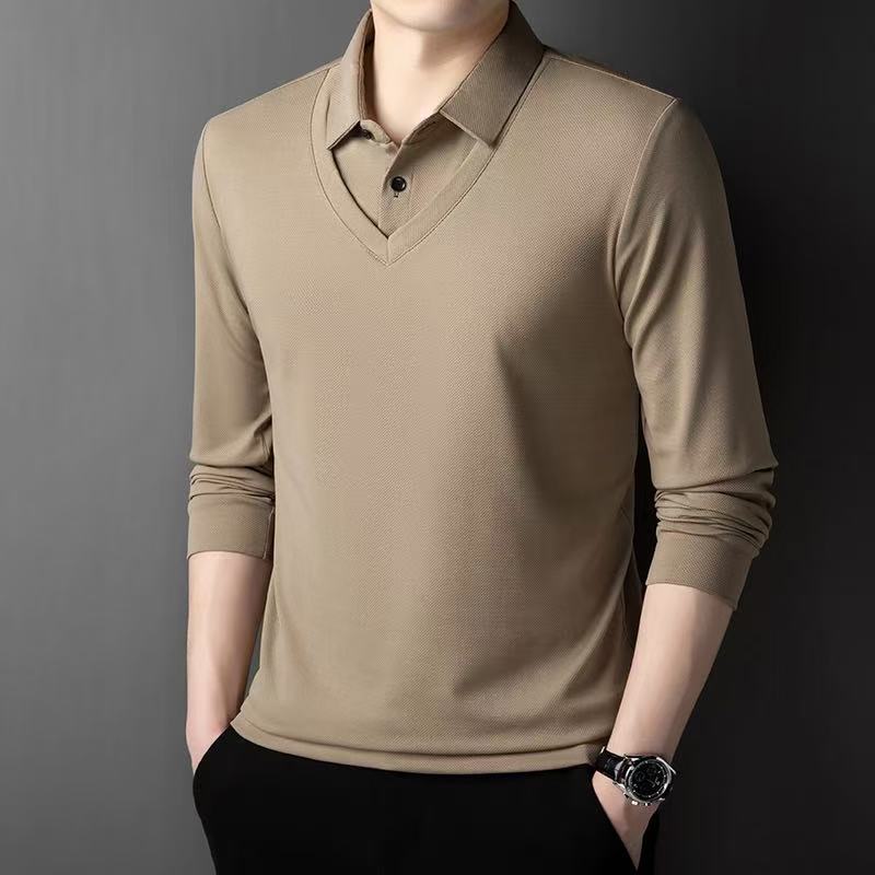 STORN Новый мужской повседневный и модный лонгслив однотонный с имитацией двух предметов рубашка-поло деловая всесезонная универсальная