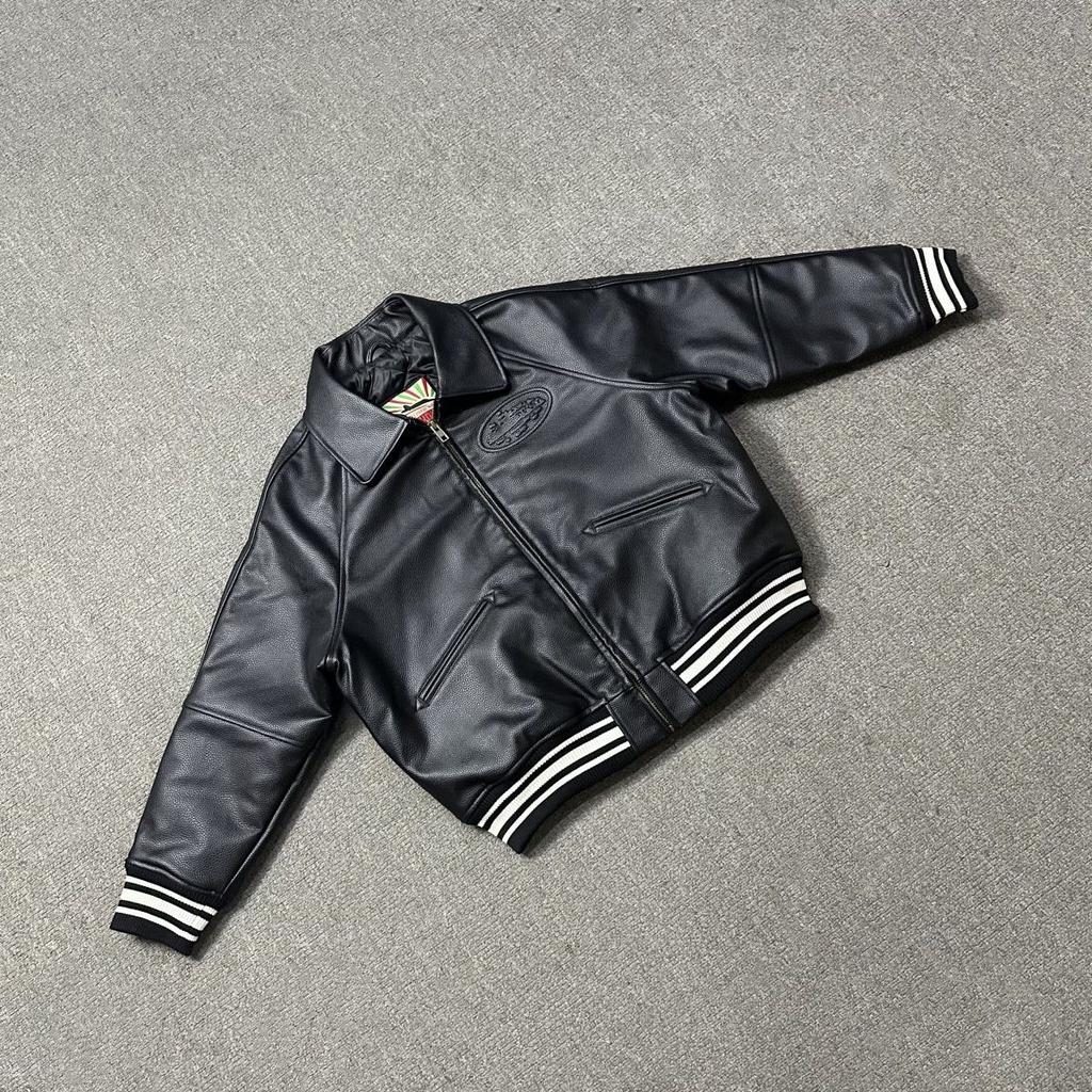 PU Leather-Lined Cotton Jacket Unisex Casual Zipper Jacket