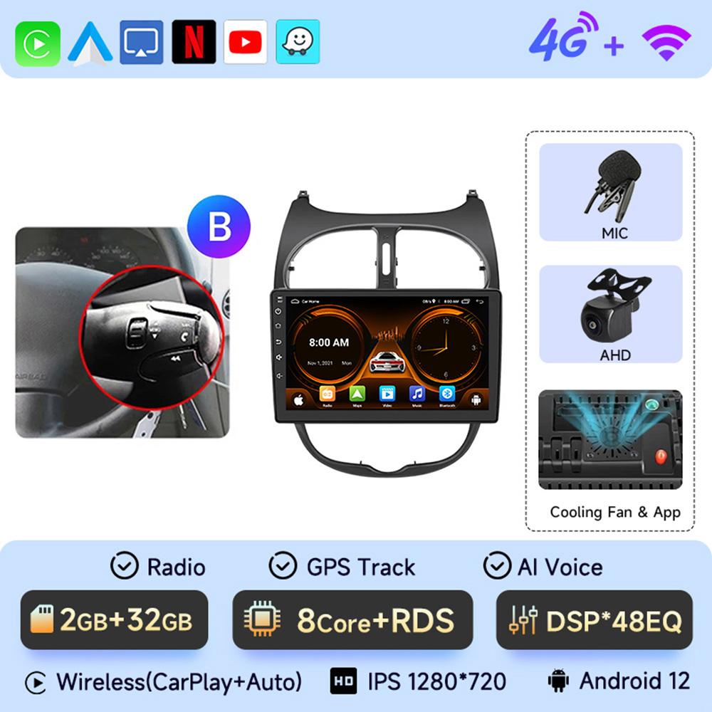 Автомобильное радио JIUYIN для Peugeot 206 206CC 206SW 2001 - 2008 беспроводное CarPlay Android Auto интеллектуальные системы автомобиля No 2 din 2din DVD