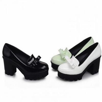 Большой размер 34–43, непромокаемые туфли на платформе, на толстом каблуке, на очень высоком каблуке, одинарные туфли из лакированной кожи с галстуком-бабочкой, женская обувь большого размера с галстуком-бабочкой