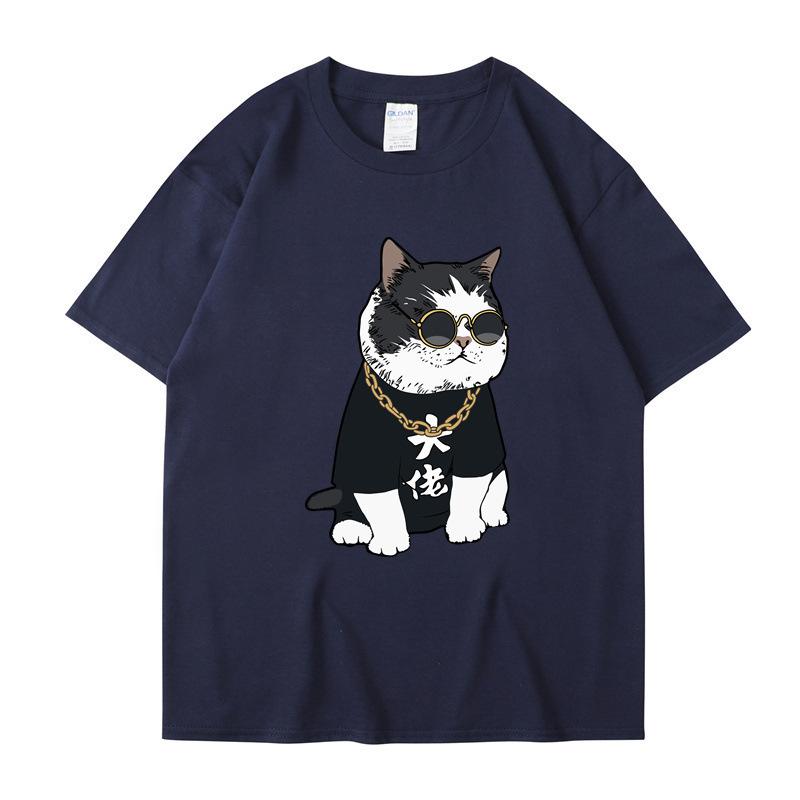Летняя футболка с круглым вырезом, мультяшным милым принтом кота-босса, модная, повседневная, из чистого хлопка, с коротким рукавом, унисекс для мужчин и женщин