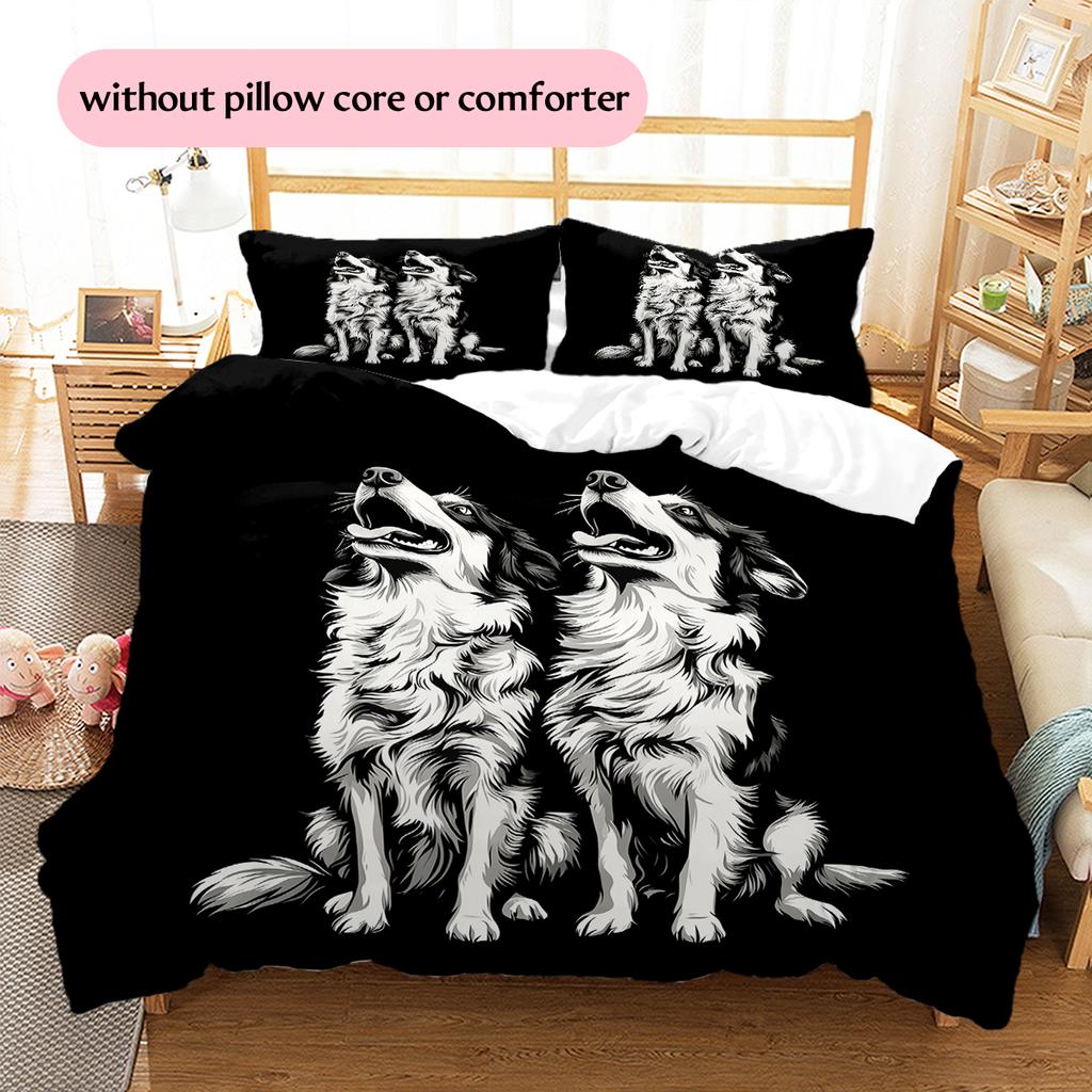 Black Border Collie Pattern Bedding Home Decoration Birthday Gift (1 * duvet cover + 2 * pillowcase, without core)