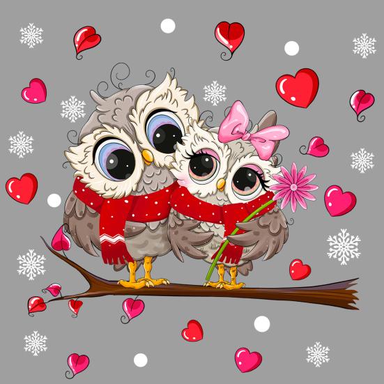 Двусторонняя наклейка с изображением совы из мультфильма, узор в виде сердца с любовью, водонепроницаемые наклейки для создания атмосферы, свадебное украшение для дома