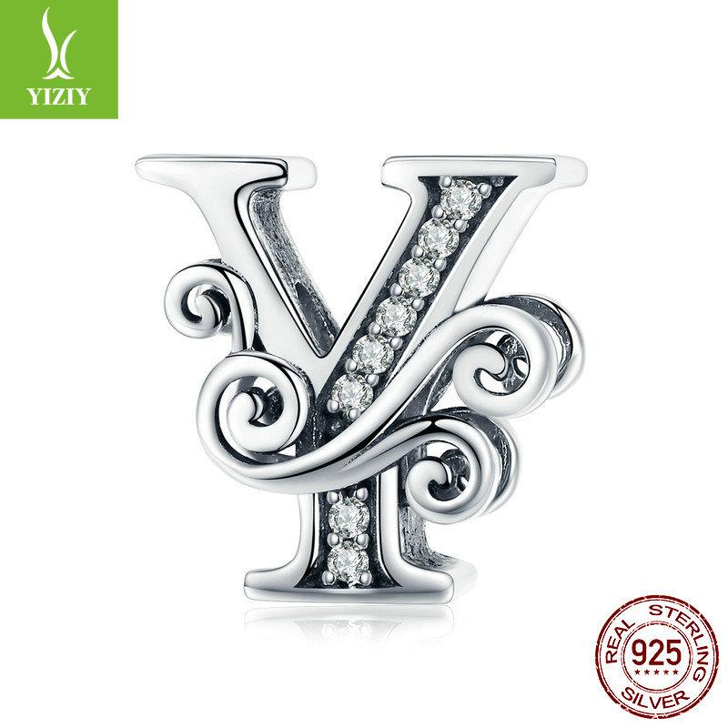 Браслет из 26 букв, аксессуар с бусинами, бусины из циркониевого стерлингового серебра, рассыпные бусины Bsc030