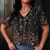 Винтажная женская футболка с принтом черепа и леопарда, с коротким рукавом, с V-образным вырезом, топы, удобные футболки