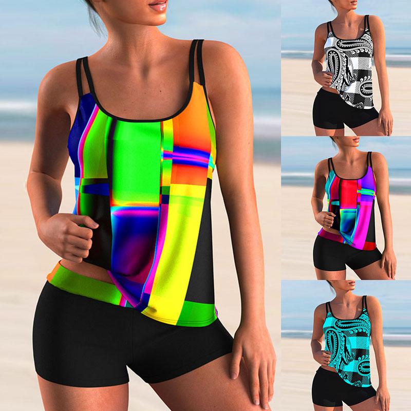 Женские модные многослойные купальники на бретельках с принтом