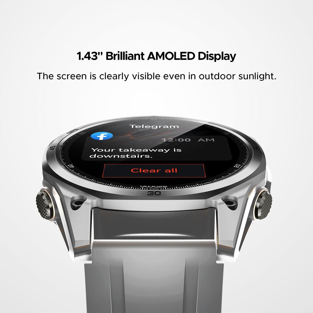 Doogee Умные часы Anywise W1, ИИ, водонепроницаемость 5 ATM, GPS-трекер активности, 1,43-дюймовый AMOLED-экран, 12 дней работы от батареи, для Android и iPhone