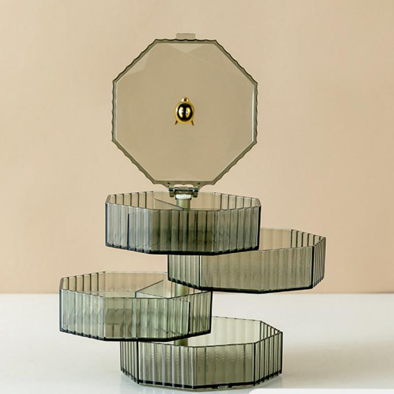 Вращающаяся коробка для хранения ювелирных изделий, стеллаж для хранения макияжа, браслет, серьги, пластиковый органайзер, держатель, стеллаж для выставки товаров с крышкой