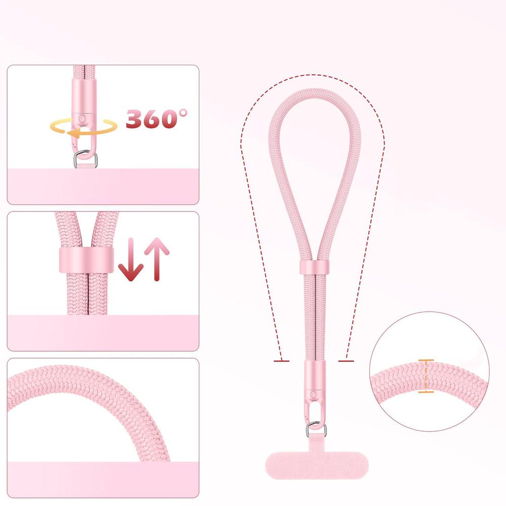 Nylon wrist lanyard for phone, pink