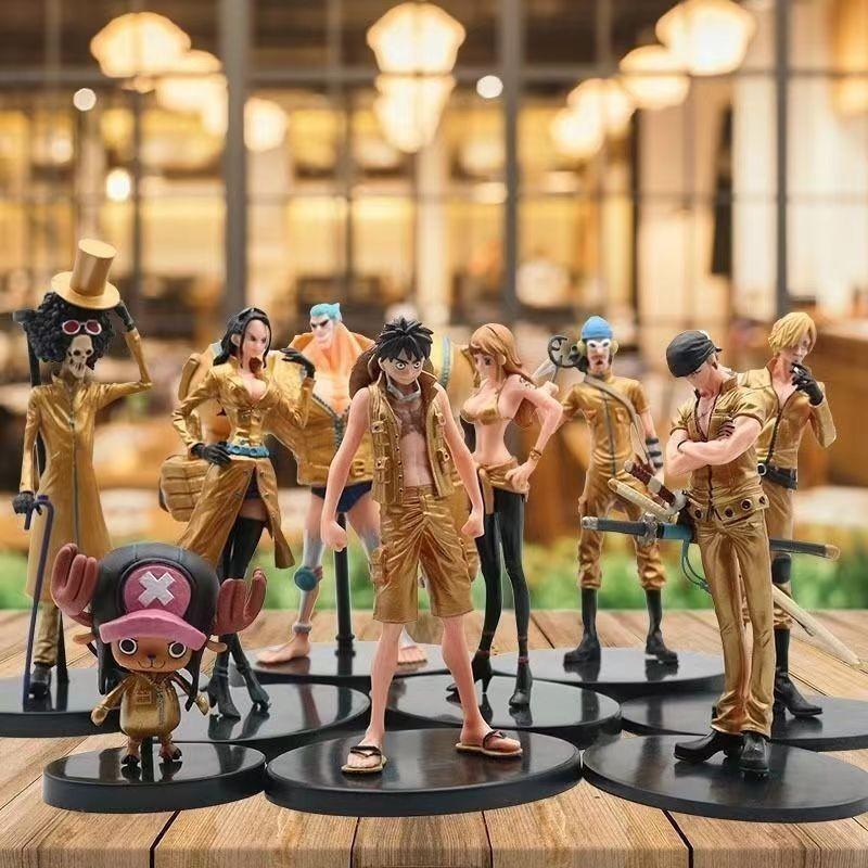 One Piece Модель ручной работы Золотой город Версия из фильма Черная одежда Команда Соломенной шляпы 9 Полный набор Луффи Зоро Аниме Фигурки ПВХ Материал