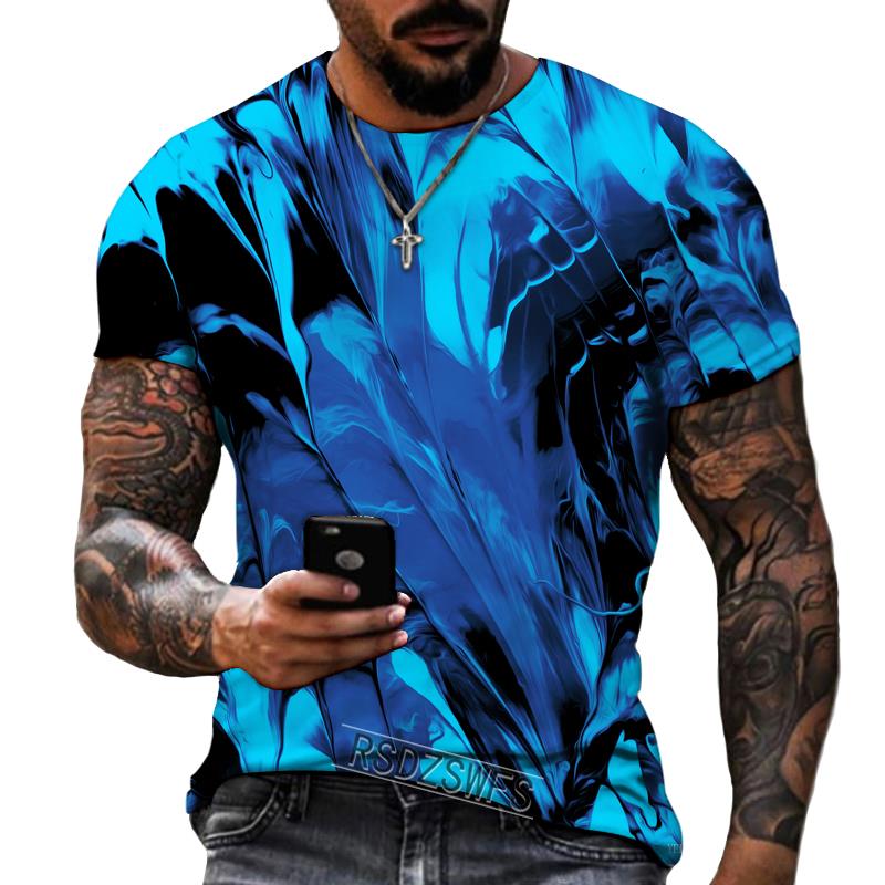 Мужская футболка синего и черного цветов с 3D принтом и круглым вырезом, лайкра и полиэстер, повседневная брендовая одежда больших размеров