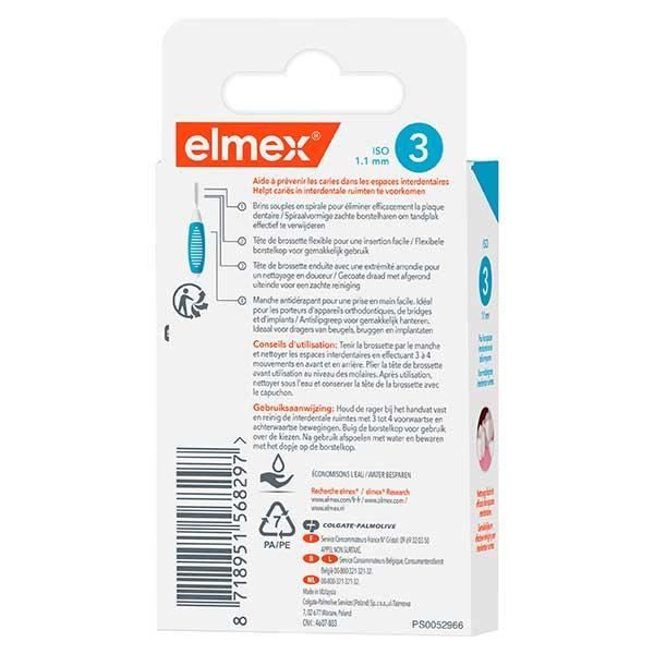 Brossettes interdentaires - ELMEX - Taille 3 - 1,1mm - Pack de 8 - Brins souples en spirale