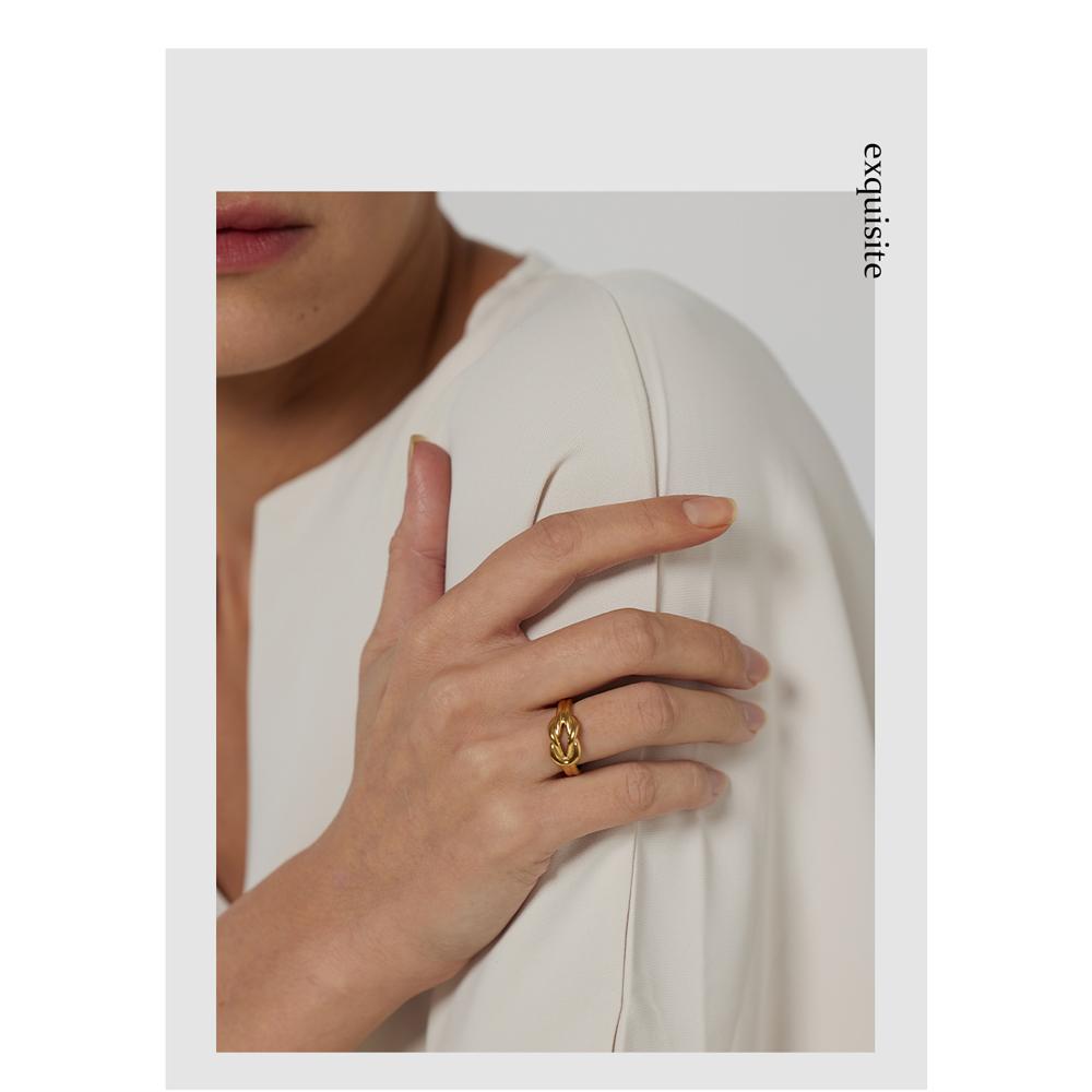 Yhpup Stainless Steel Tie Opening Ring for Women High Quality Metal Golden 18 K Women Trendy Ring Jewelry Anillos Mujer Gift