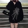 Gothic Punk Spider Web Hooded Women Fairy Grunge Dark Academia Jacket Coat Harajuku Outwear Zipper Sweatshirts Emo Alt Clothing