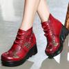 Fashion Handmade Ankle Boots for Women Genuine Leather Ankle Shoes Vintage Floral Women Shoes Round Toes Wedges Boots