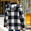 Plaid Plush Coat Open Front Loose Fitted Pocket Hoodie Double Side Plush Coat for Daily Life Black