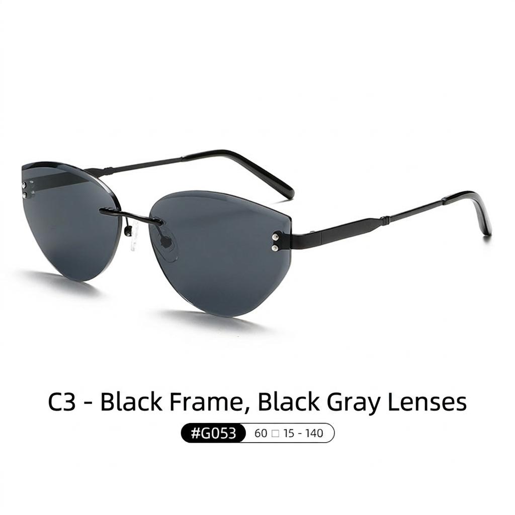 Rimless Cat-Eye Sunglasses for Women, Metal Frame UV400 Protection Fashion Rimless Shades for Driving Travel Daily Outings Party