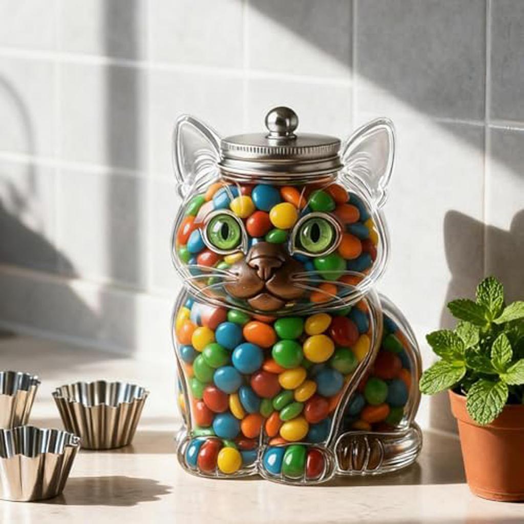Очаровательная банка для конфет прозрачной пластиковой формы с герметичной крышкой – Идеально подходит для хранения сладостей, закусок и угощений, Отличное украшение для кухонной столешницы и идея для подарка