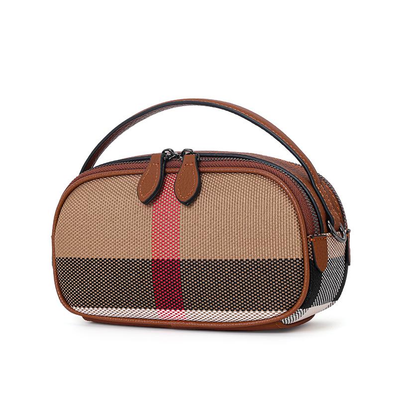 Женская сумка через плечо Aidrani Checkered, из холщовой воловьей кожи, круглая, коричневого цвета