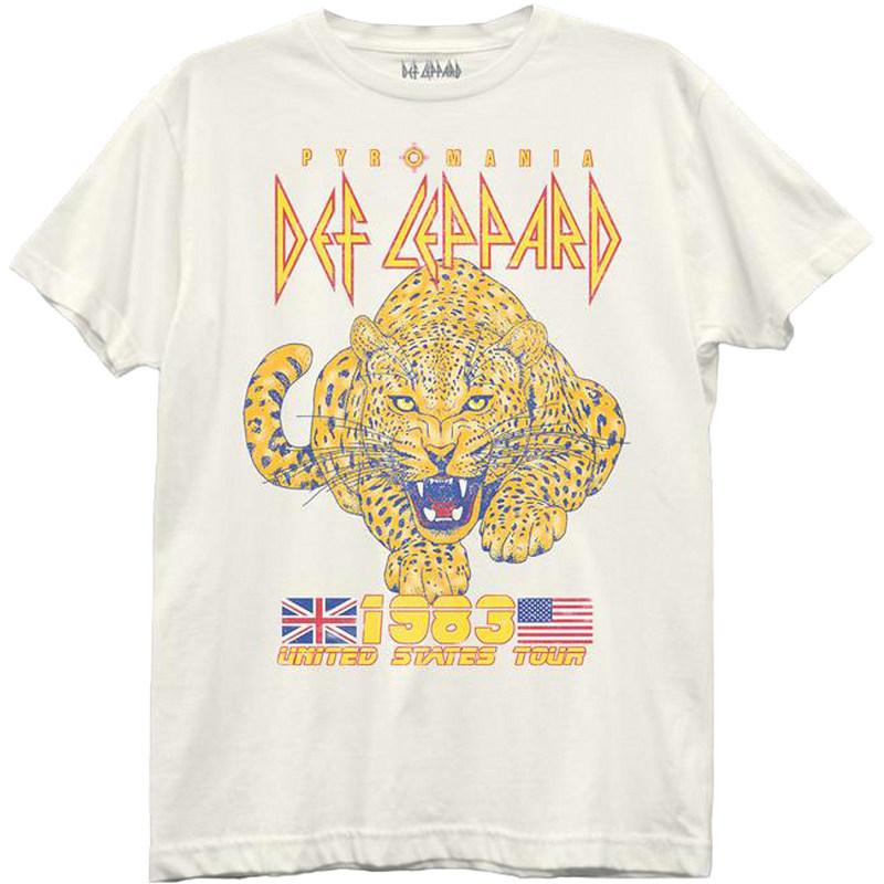Fit 1980s Def Leppard Men's T-shirt with Leopard Pattern Directly Sprayed