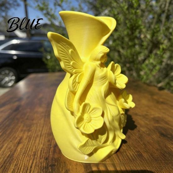 Ваза в скандинавском стиле, 3D-печатная скульптура-ваза для сада фей, Фантастический цветочный горшок с кремово-желтой статуэткой, Двойное использование: держатель для рабочего стола, прихожей и креативный