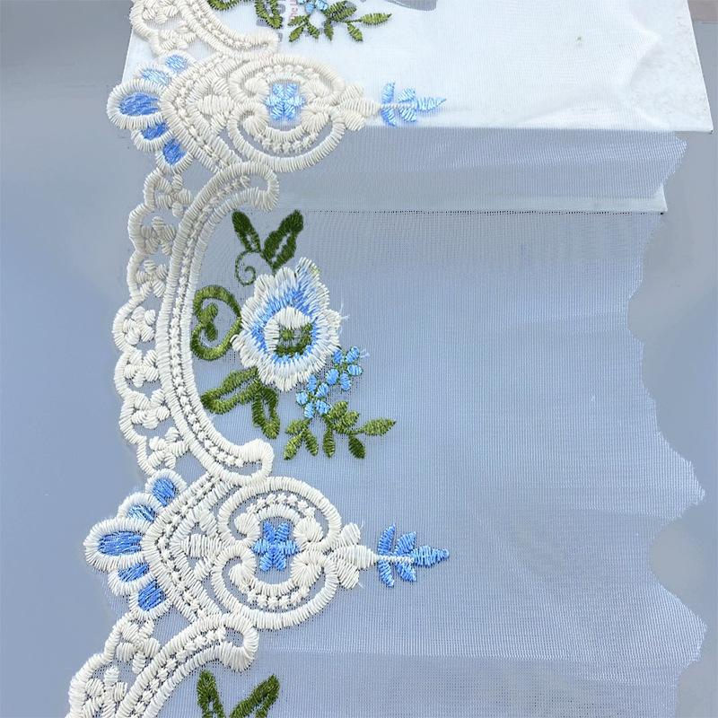 1Y Blue Pink Floral Embroidery Lace Trim For Clothes Accessories Bra Sewing Fabric Handmade