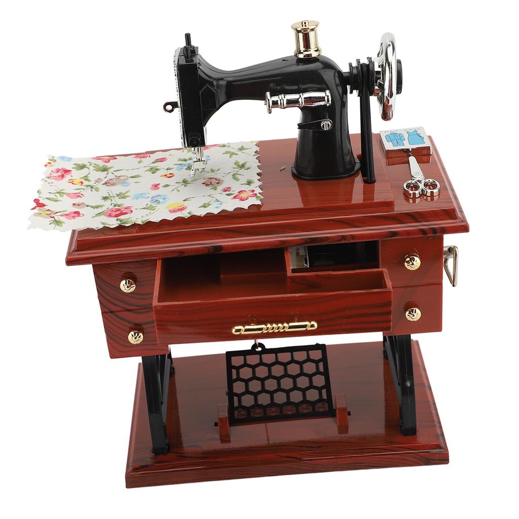 Sewing Machine Music Box Hand Crank Musical Box Vintage Sewing Machine Desk Decoration