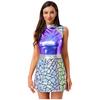 Womens Halloween Alien Astronaut Costume Gradient Sequin Metallic Shiny A-Line Dress
