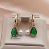 Модные зеленые серьги-капли с цирконием для женщин, модные серьги с искусственным жемчугом, ювелирные изделия, аксессуары для вечеринок