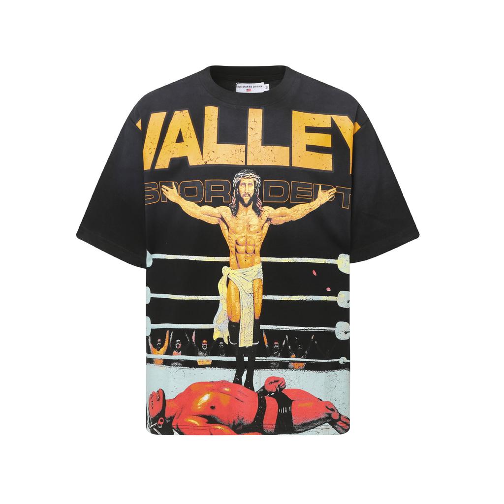 2025 American trendy brand Vall washed old printed short-sleeved hip-hop loose street fashion T-shirt for men and women