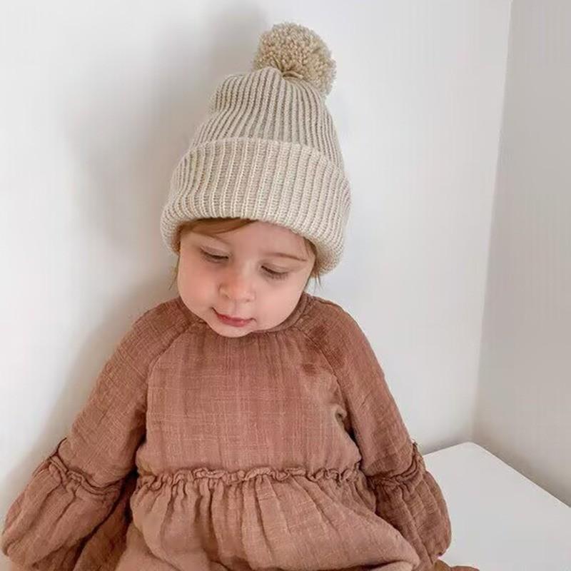 Большая шапка-бини с помпоном для малышей, вязаная, зимняя, теплая, для новорожденных, для мальчиков и девочек, 0-12 месяцев