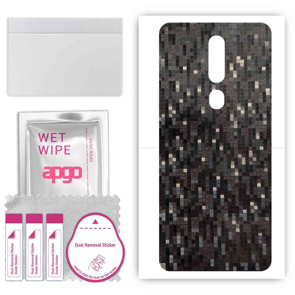 apgo Protective Skin Sticker for the back compatible with Oppo F11 Pro, Wrap Film, Foil, Vinyl - Pattern Carbon Black Pixel