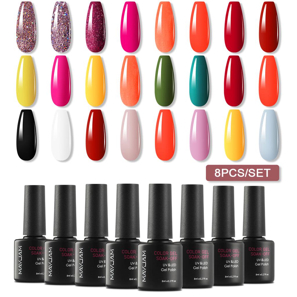 MAYJAM 8 шт. цветной набор гель-лаков для ногтей с блестками голографические УФ-гели для ногтей отмачиваемый УФ-гель для ногтей женский модный уход за ногтями
