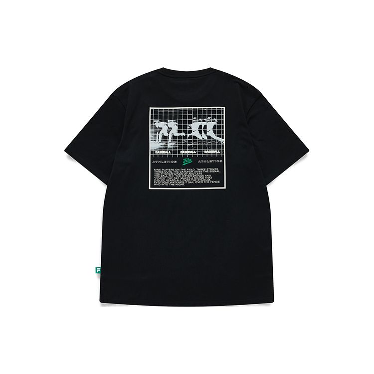 FILA Fusion Fashion Graphic Print Loose Sports Breathable Short Sleeve T-Shirt Men tops Deep-Black T11M132106FBK
