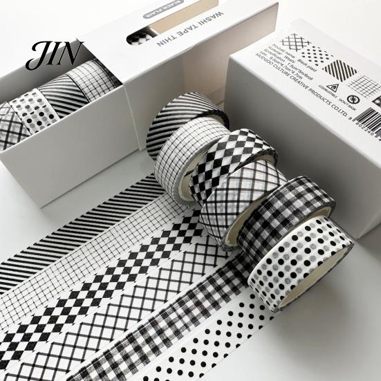 Neat Storage Washi Tape Set 6 Rolls Plaid Set, Grid Checkered Pattern Masking Tape, Self Classic Adhesive Decorative for DIY Crafts, Journal,