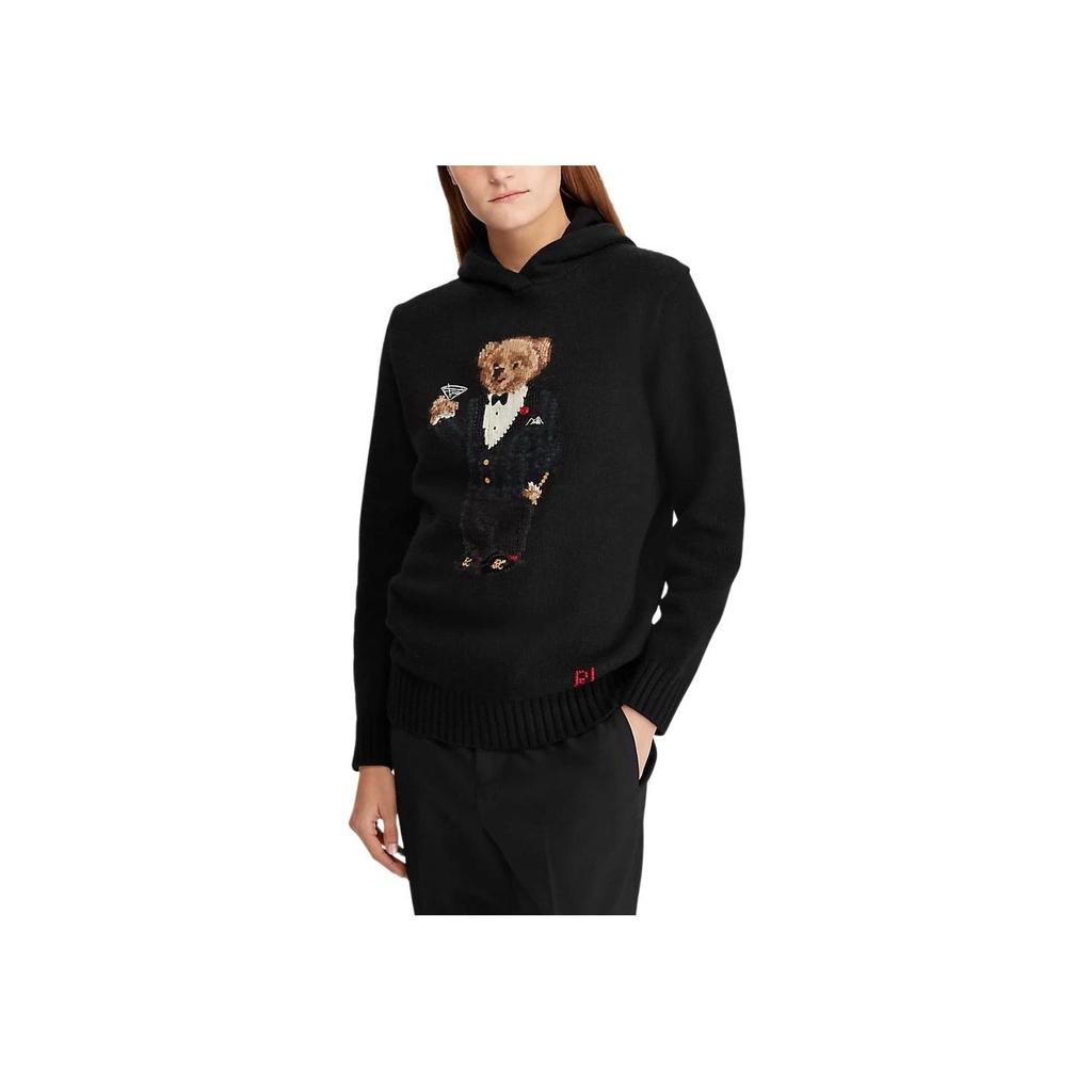 Polo Ralph Lauren FW22 Teddy Bear Pattern Embroidered Long Sleeve Hooded Knit Sweater Men Sweater Black WMPOSWEN6820006-001
