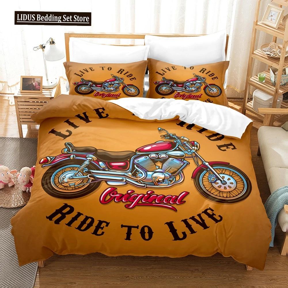 Motorcycle Duvet Cover Set Dirt Bike Extreme Sports Theme For Boy Girl Motocross Racer Polyester Bedding Set King Queen Size