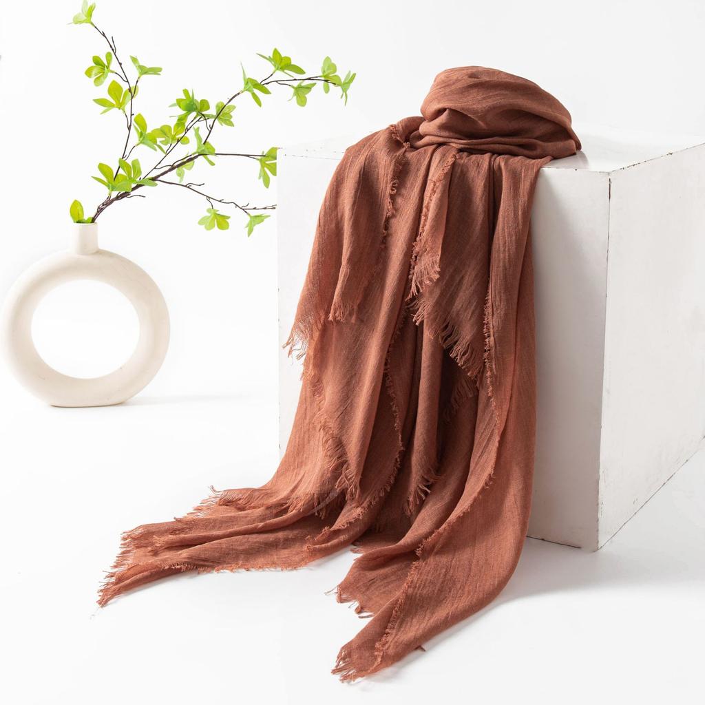 Spring and summer sunscreen scarf imitation cotton and linen solid color simple shawl women's high-end silk scarf yarn headscarf women's cross-border