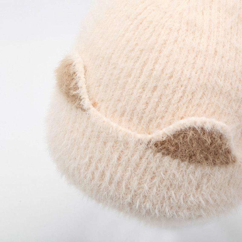 Утолщенная вязаная шапка на осень и зиму, теплая шерстяная шапка, утолщенная флисом, шапка-пуловер с кошачьими ушками, защита ушей, защита лица, шапка для маленькой девочки